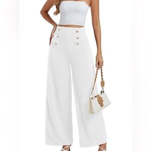 NWT Jealous Tomato White High Waist Trousers, Wide Leg Double Breasted S…
